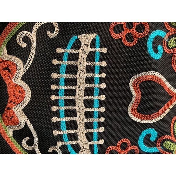 Hallow Home Embroidered Sugar Skull Table Runner 70"x14" Black & Multicolor Poly - Picture 8 of 8